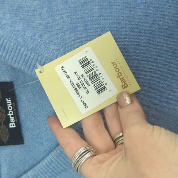 Barbour Lambswool Sports Vee Glacier Blue Sweater Size Men's Medium - Picture 5 of 10